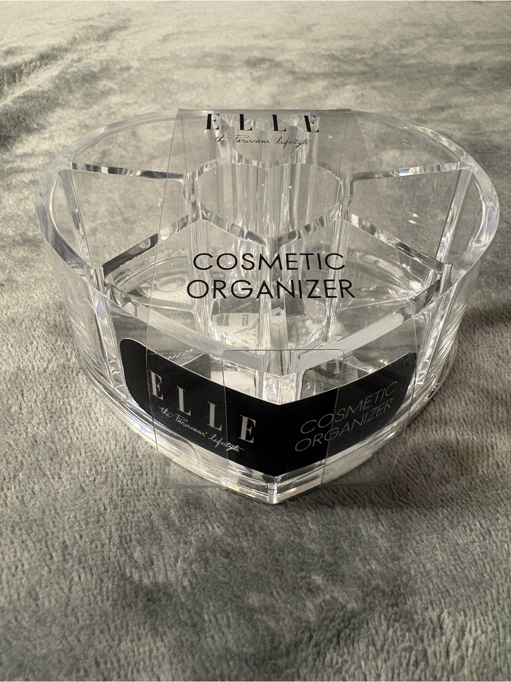 ELLE Clear Heart-Shaped Cosmetic Organizer in Transparent and Black Accents